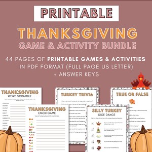 Printable Thanksgiving Trivia Games for family adults teens kids