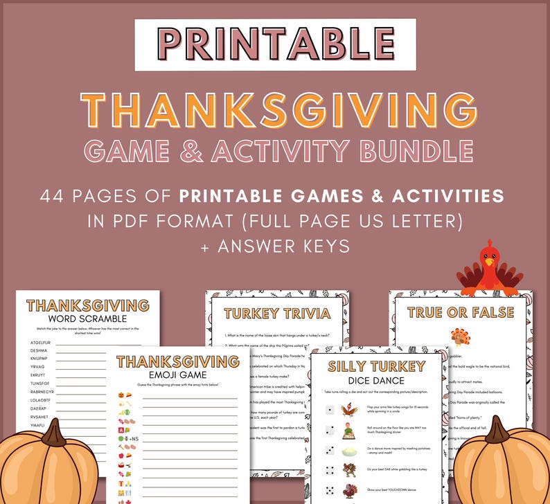 Printable Thanksgiving Trivia Games for family adults teens kids