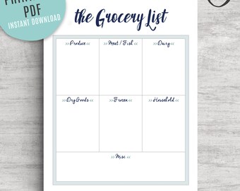 Printable Grocery List | Weekly Meal Planner | US Letter Planner & A4 Planner Included | Instant Download PDF