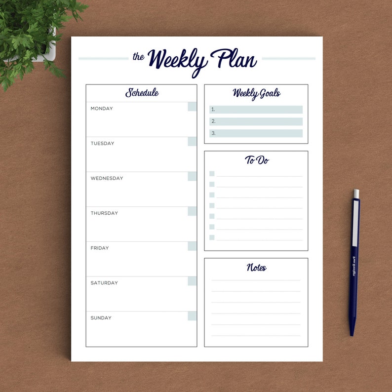 Printable Weekly Planner To Do List, Weekly Planner US Letter Planner, A4 Planner, A5 Planner, Half Size Planner Instant Download PDF image 1