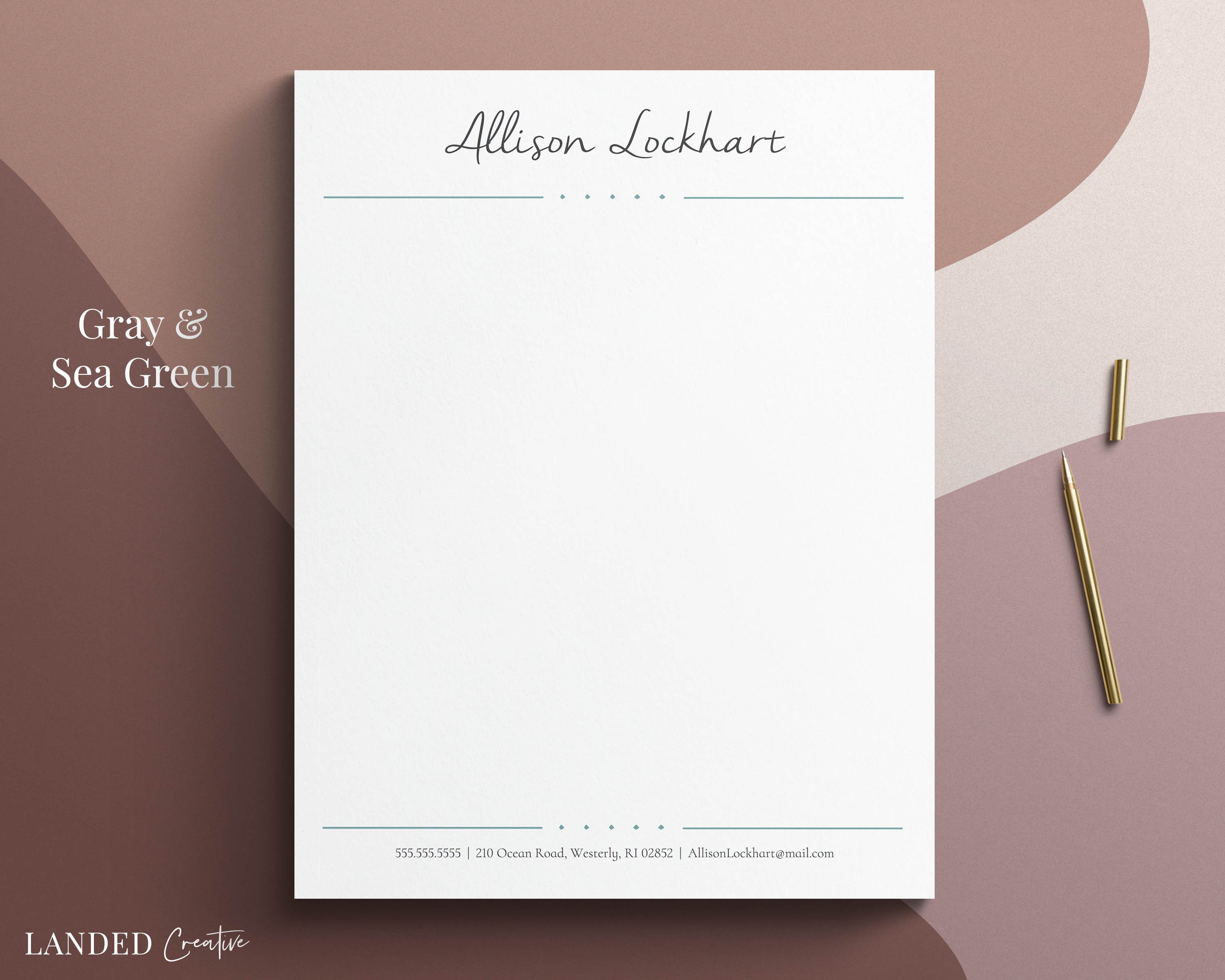 Elegant Letterhead Template for Word DIY Custom Letterhead Personalized