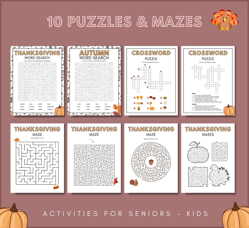 Thanksgiving Day Printable Activities Sheets Puzzles Mazes Word Search Crossword