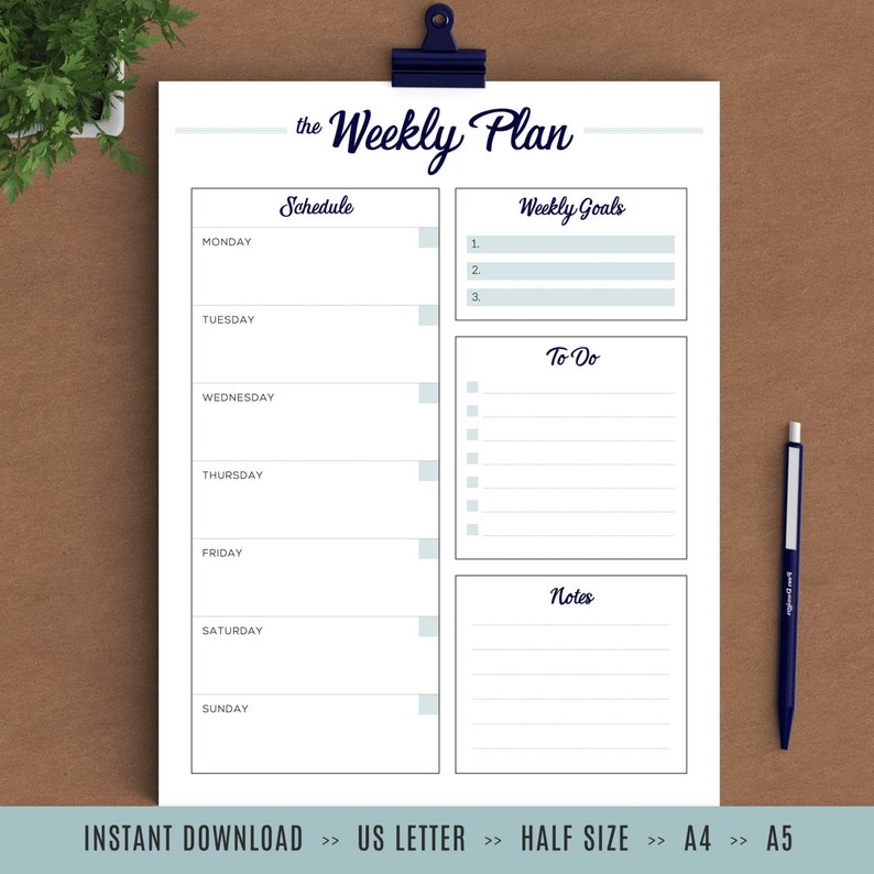 Printable Weekly Planner To Do List, Weekly Planner US Letter Planner, A4 Planner, A5 Planner, Half Size Planner Instant Download PDF image 2