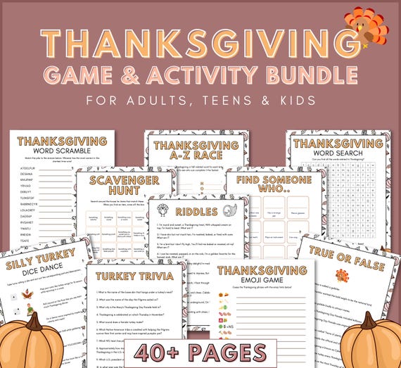 Thanksgiving Printable Games | Thanksgiving Party Games for Adults, Teens and Kids | Thanksgiving Day Trivia Games & Activities Mazes BUNDLE