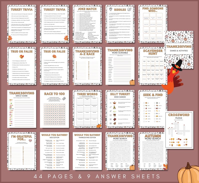 Thanksgiving Printable Activities and Games for adults kids teens toddlers preschoolers family fun