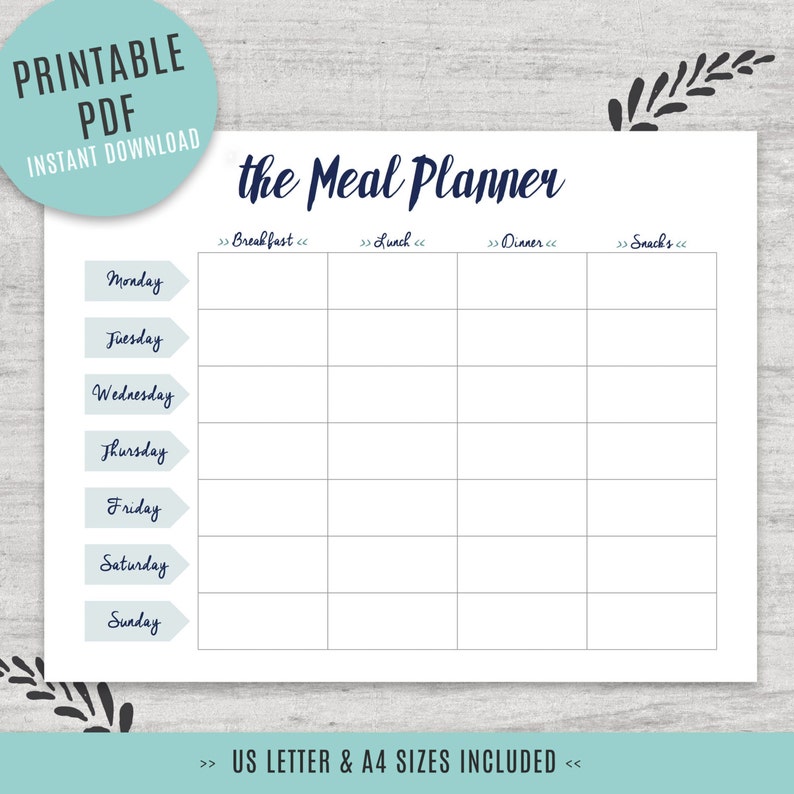 Printable Meal Planner Weekly Meal Planner US Letter Etsy