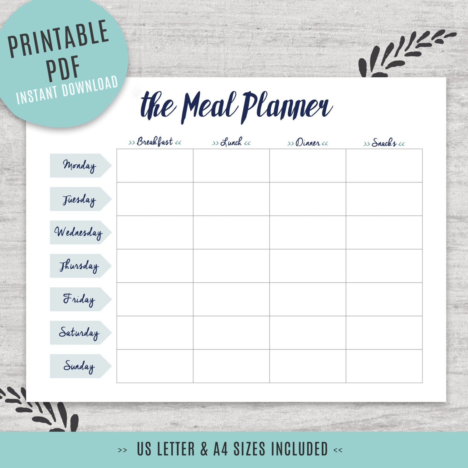 printable meal planner weekly meal planner us letter etsy