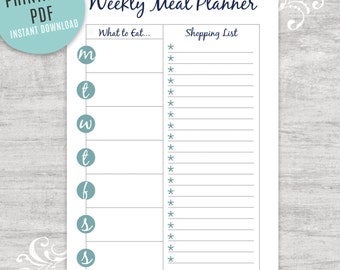 Weekly Meal Planner | Printable Meal Plan and Shopping List | US Letter Half Size Planner & A5 Planner Included | Instant Download PDF