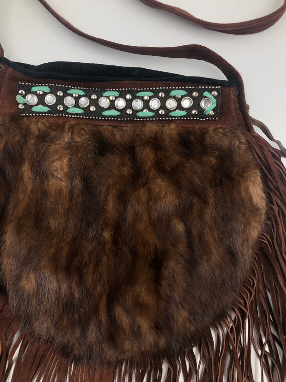 Brown real fur real suede shoulder bag with decor… - image 3