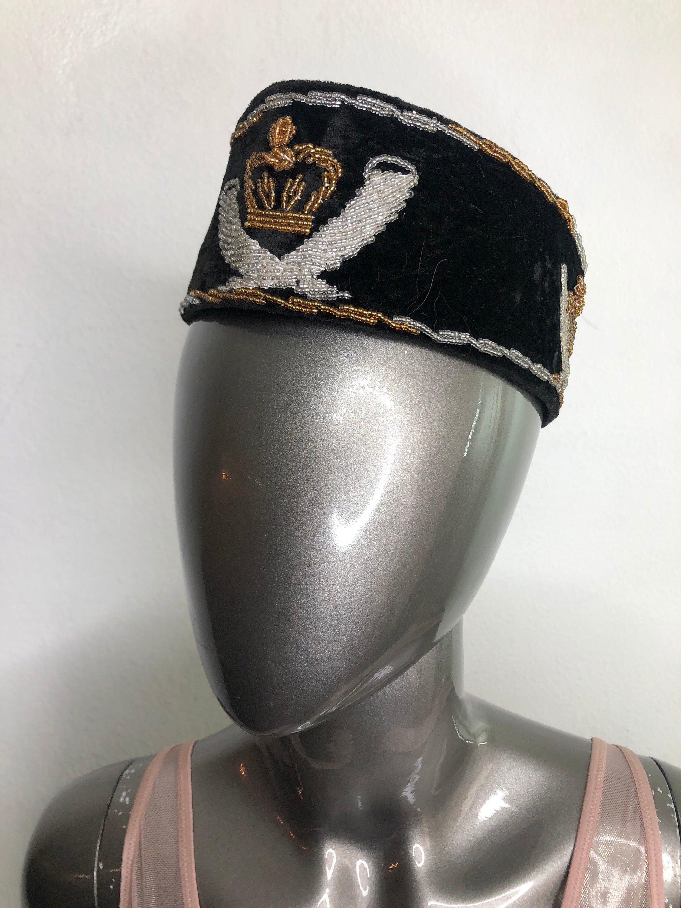 Black suede beaded hat SUEDE HAT WITH BEADS AND BLACK POMPONS – Balam main image 4