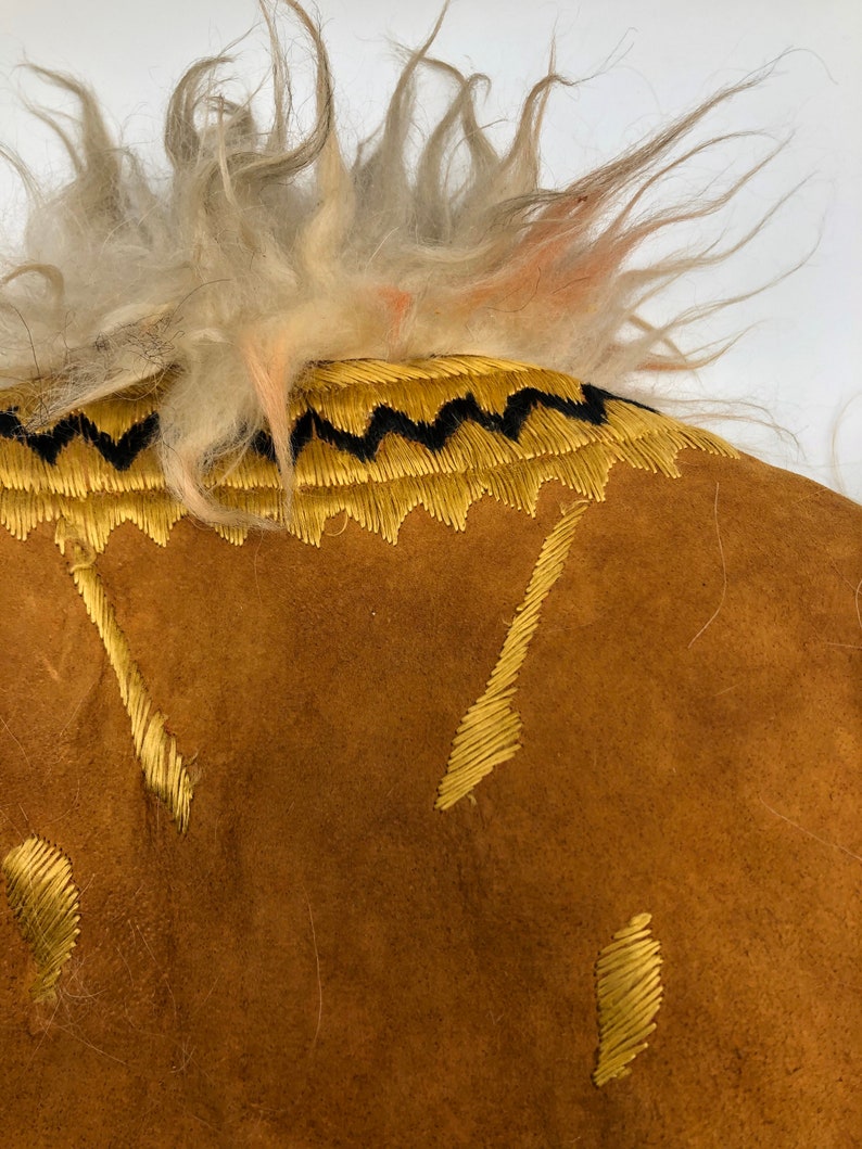 Orange real suede vest with embroidery with sheep skin lining unisex size S.