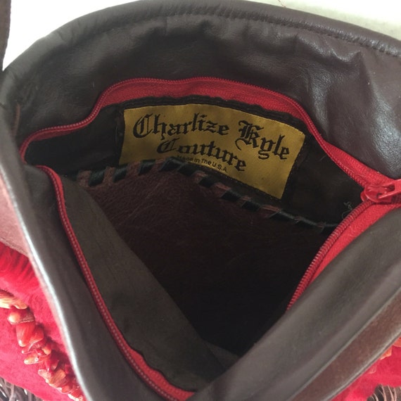 Rabbit Fur Handbag Women's Red Cherry Color Leather Original
