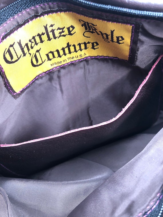 Burgundy real leather real fur shoulder bag with … - image 5