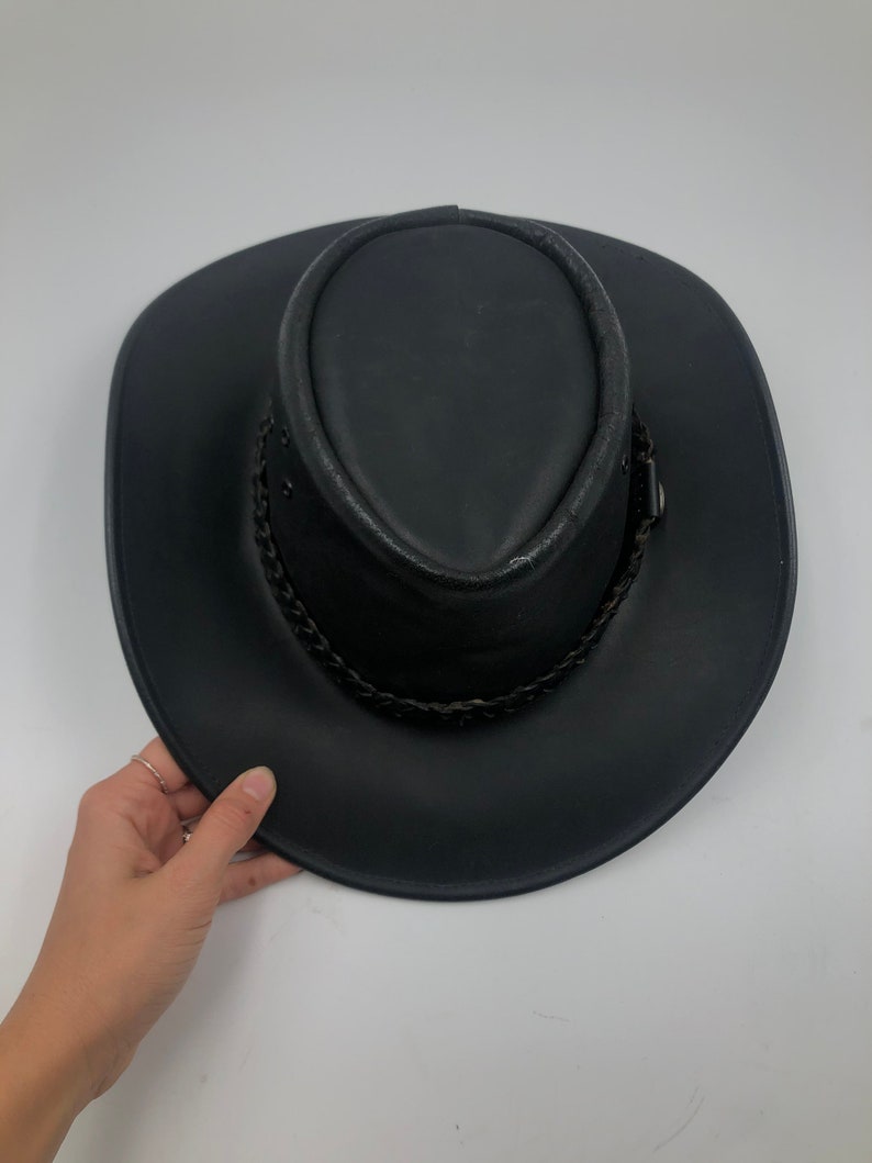 Black real leather cowboy hat with belt unisex.