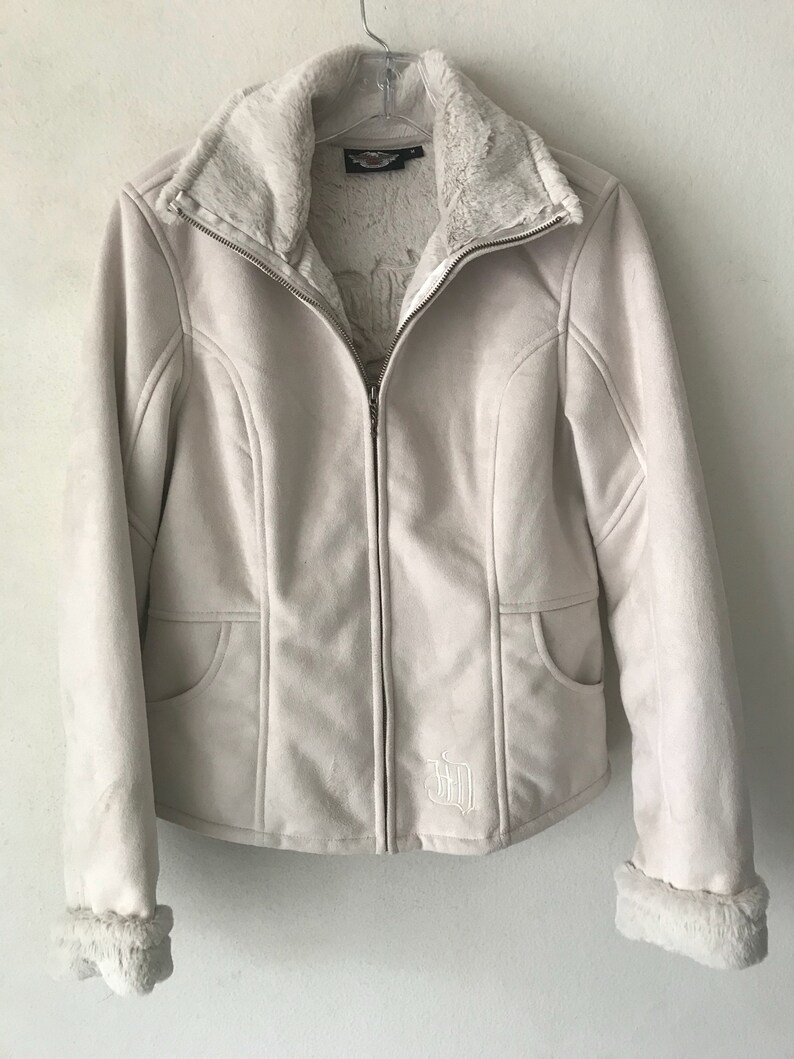 White Harley Davidson Jacket Women S Classical Sports Faux Suede Made In Usa Woman Size Medium