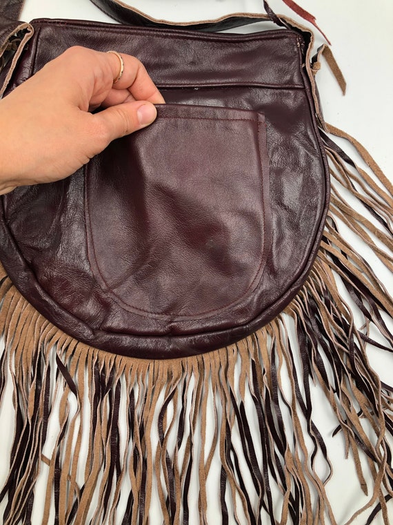 Brown real leather real fur shoulder bag with poc… - image 4