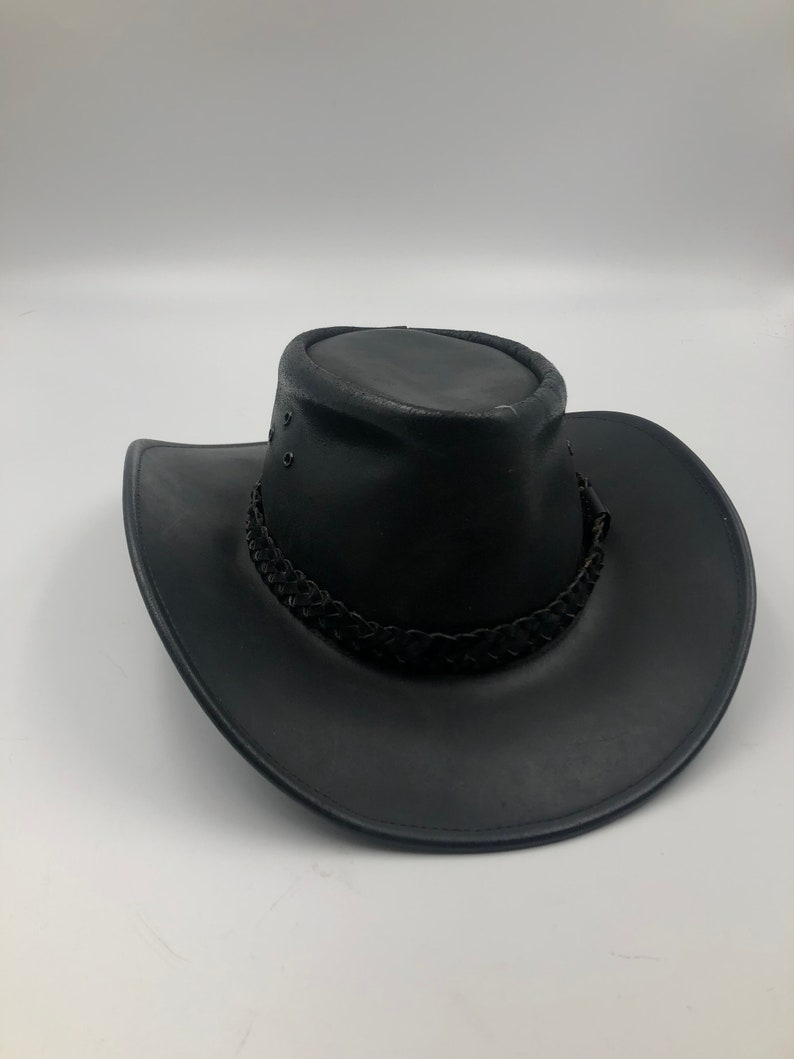 Black real leather cowboy hat with belt unisex.