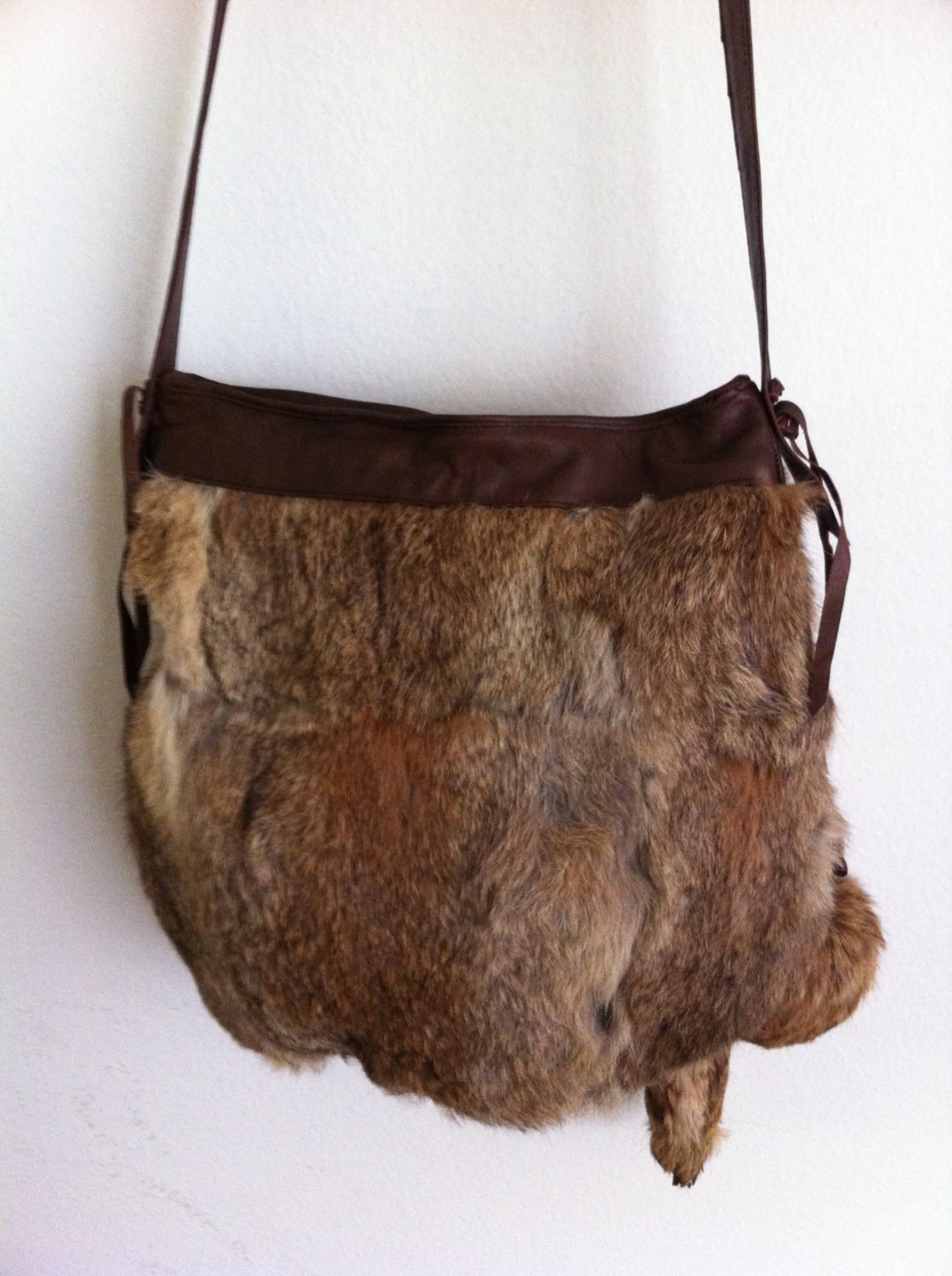 Crossbody bag from real rabbit fur and leather stylish Etsy