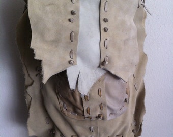 Beige large shoulder bag on a long strap, a bag made of genuine suede.