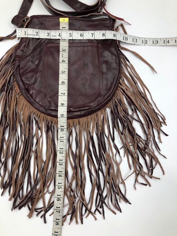 Brown real leather real fur shoulder bag with poc… - image 6