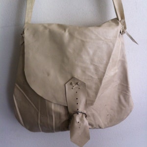 Handmade crossbody bag for woman, handbag from real leather, vintage, beige color, size: medium