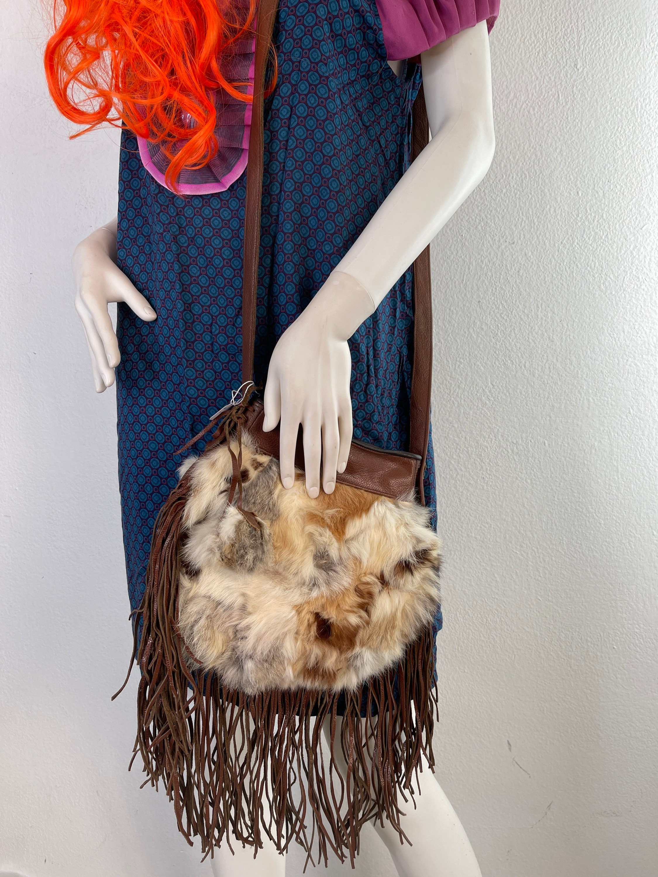 Brown Leather With Multicolor Fur Small Bag - Etsy display picture 2