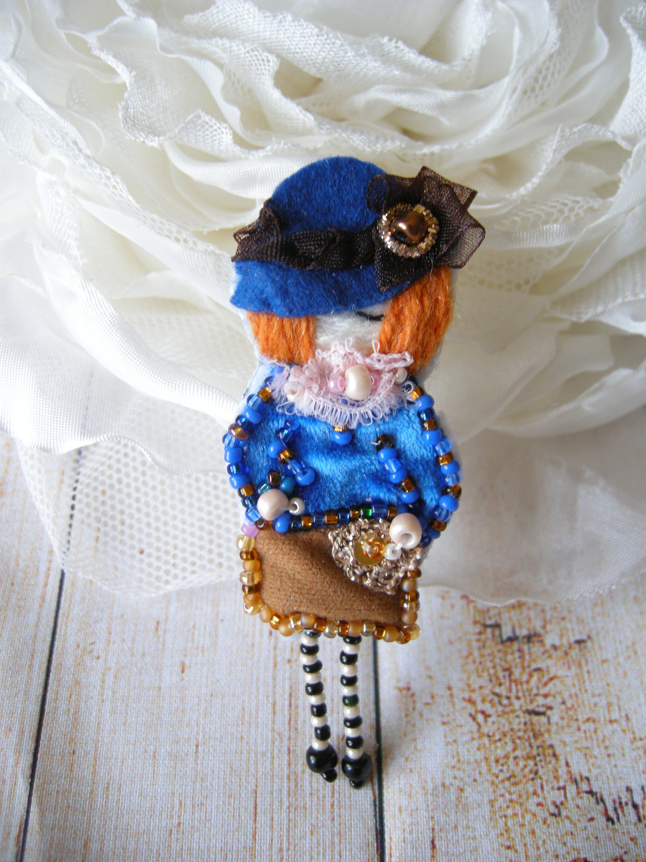 Brooch little doll Brooch Girl Beaded Doll Embroidered brooch Etsy