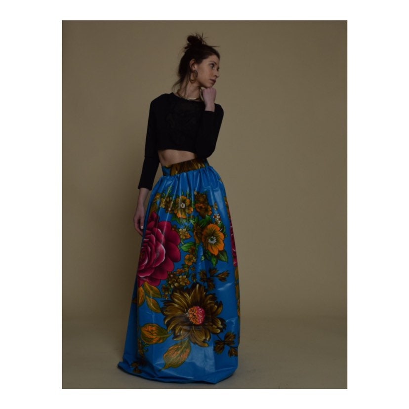 blue floral maxi skirt