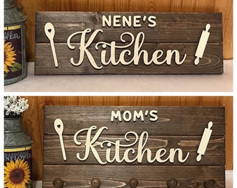 Personalized Kitchen Sign -Kitchen Custom Wood Sign-  Rustic Kitchen Wall Sign- Kitchen Decor -Key Holder-Gift for Grandma- Kitchen Gift