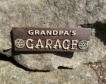 Personalized Garage Wood Sign: 3D Lettering, Rustic Workshop Decor