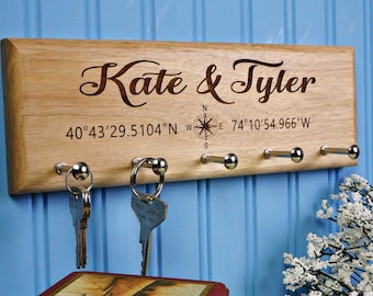 Personalized Laser Engraved Wood Housewarming Gift - New Home Couples Gift - Our First Home - Realtor House Warming Gift - Custom Key Holder