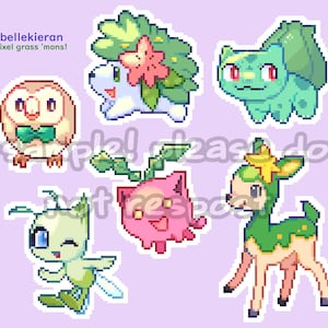 grass type pocket monster pixel sticker sheet