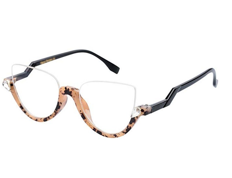 Tortoise Frame spectacles Luxurious Bling Eyeglasses Rhinestones Semi Rimless Unique Cat eye Reading Glasses
