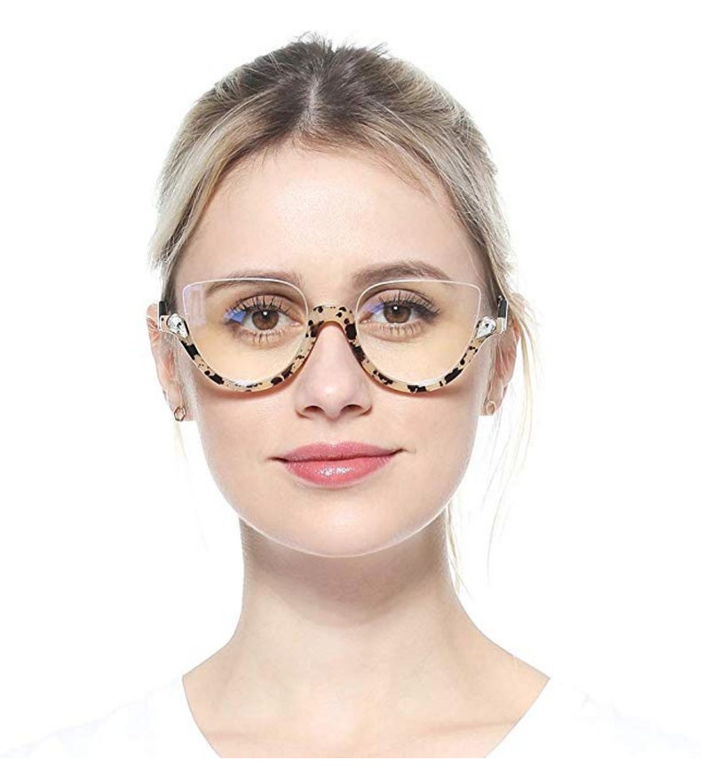 Tortoise Frame spectacles Luxurious Bling Eyeglasses Rhinestones Semi Rimless Unique Cat eye Reading Glasses