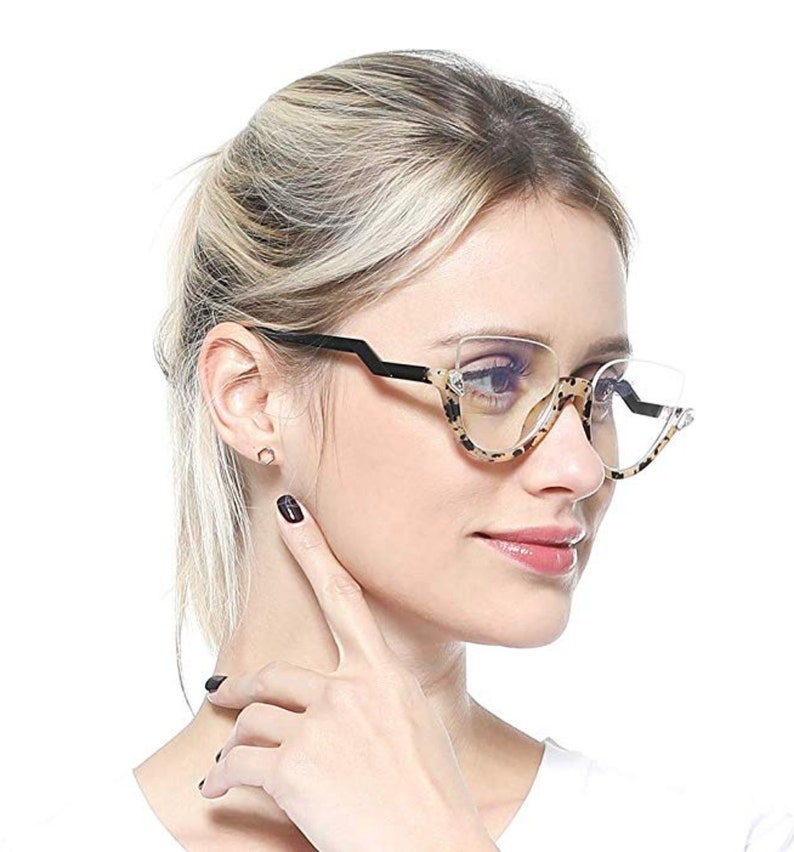Tortoise Frame spectacles Luxurious Bling Eyeglasses Rhinestones Semi Rimless Unique Cat eye Reading Glasses