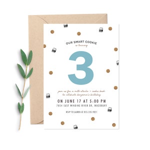 Uitnodiging voor feest met melk en koekjes / One Smart Cookie Milk-stache Cookie Bash Invite / Aangepaste digitale afdrukbare download