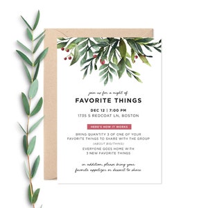 Favorite Things Party Invitation / Elegant Classy Girls Night Christmas Gift Exchange Invite  / Custom Digital Printable Download