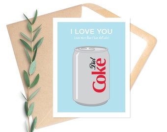 Carte de correspondance Je t'aime encore plus que le coke light / impression A2 à la maison carte DC Coca Cola light / carte de Saint-Valentin amour / téléchargement numérique