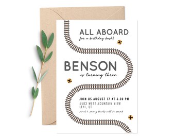 Train Birthday Invitation: Choo Choo Railroad Tracks (Digital Download)