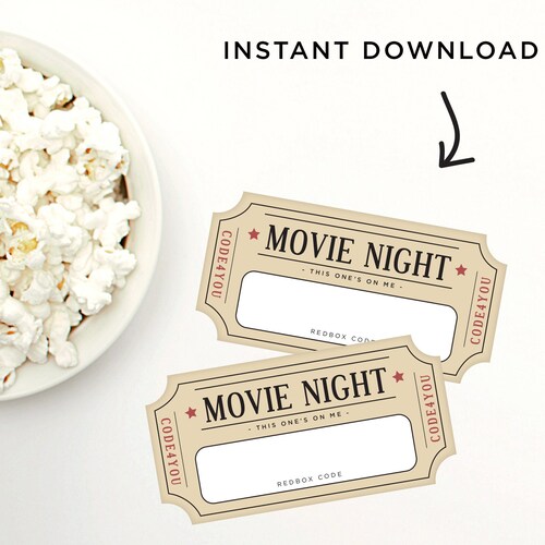 Redbox Coupon Code Printable Card / Movie Night on Me / Redbox | Etsy