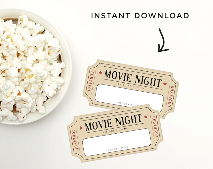Redbox Coupon Code Printable Card / Movie Night on Me / Redbox Gift ...