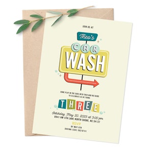 Car Wash Birthday Party Invitation / Cute Unique Retro Vintage Car Wash Invite /  Custom Digital Printable Download