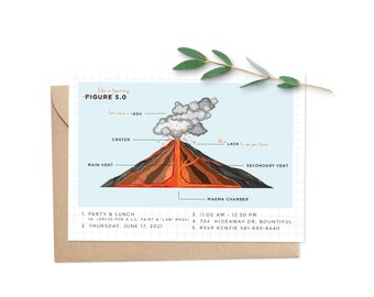 Volcano Birthday Party Invitation / Scientist Lab Volcano Diagram and Experiment Birthday Party / Custom Digital Printable Download