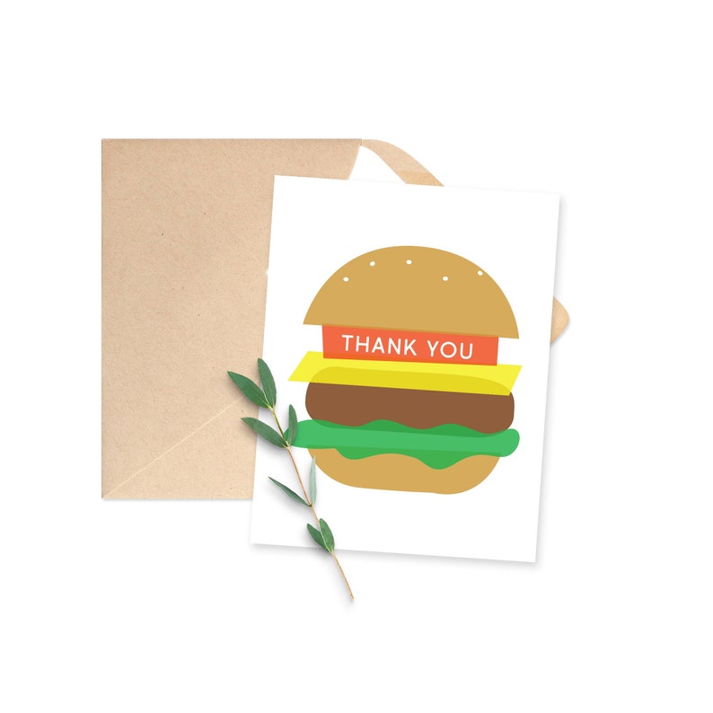 Burger Thank You Note Card / A2 Print at Home Thank You Card / Etsy