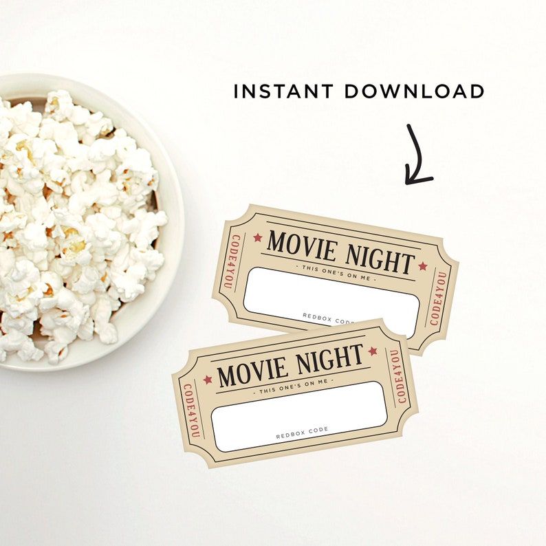 Redbox Coupon Code Printable Card / Movie Night on Me