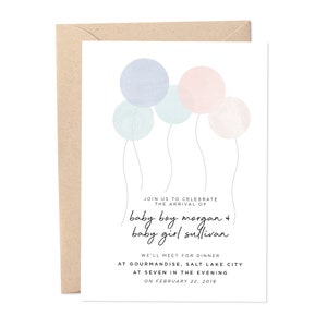 Balloon Baby Shower Invitation / Double Baby Shower Invitation for Twins or Friends  / Custom Digital Printable Download