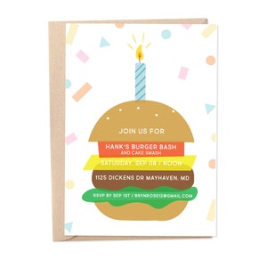 Burger Birthday Invitation: Cheeseburger Party, First Birthday (Digital Printable)