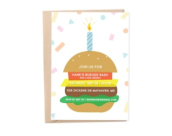 Burger Birthday Party Invitation / One Year Old Party Invitation / Hamburger Cheeseburger Party Invite / Custom Digital Printable Download