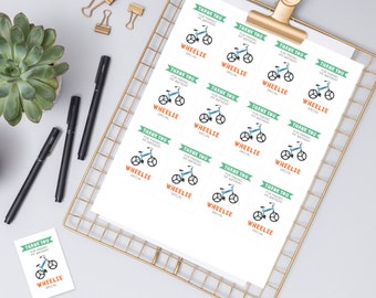 May include: A sheet of thank you cards with a blue bicycle graphic and the text "Thank you for making my birthday special! Wheelie Special!" printed on each card.