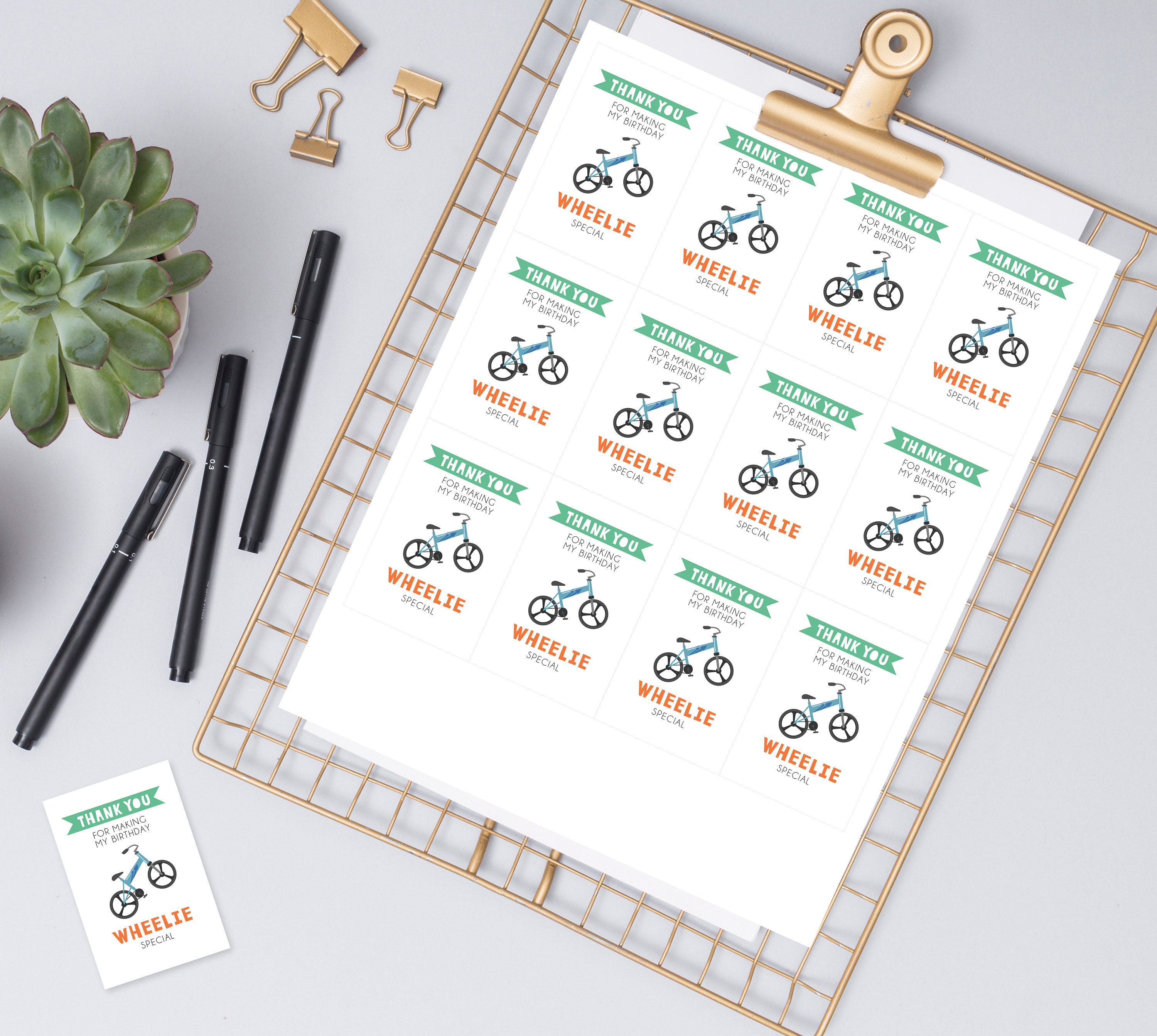 Bicycle Bike Riding Party Thank You Tag / Wheelie Special Party Favor ...